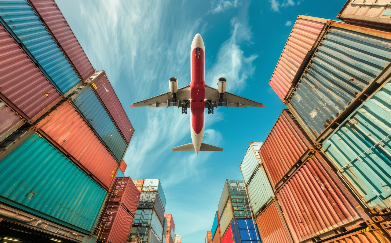 Flugzeug und Container