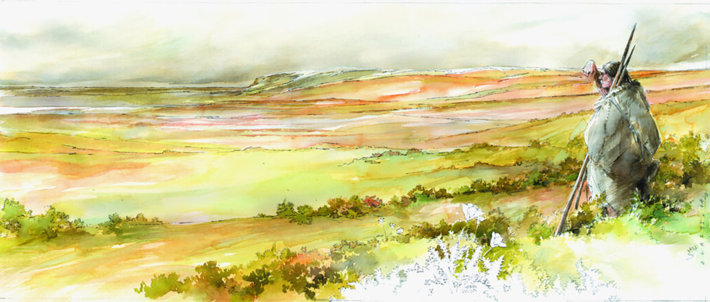 Künstlerische Darstellung der Landschaft, in der die Neandertaler in der Eiszeit lebten. Copyright: Direction de l’archéologie du Pas-de-Calais/Benoît Clarys