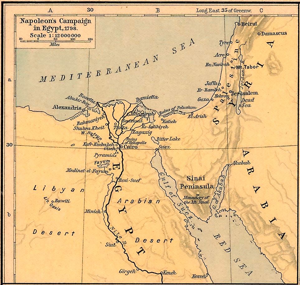 Das Bild zeigt auf der rechten Seite die Fläche Mesopotamiens, in der Mitte die Halbinsel Sinai, links Ägypten. Die Reiche haben sich über die Jahrtausende immer verschoben.