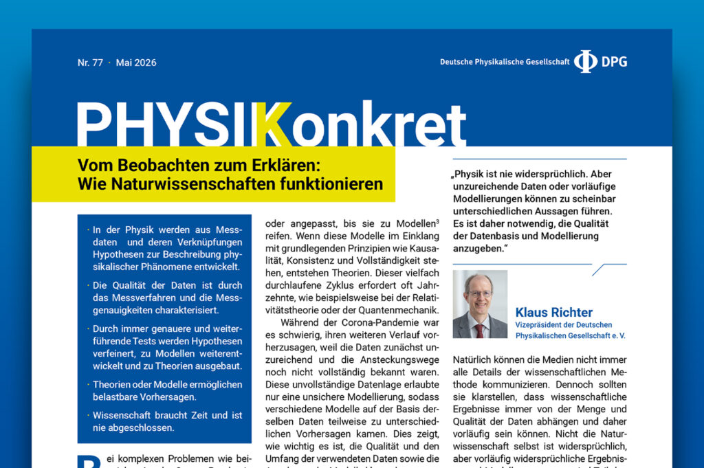 Die neue Ausgabe Physikkonkret beleuchtet die Methodik naturwissenschaftlicher Forschung.
Copyright: © DPG / Gehlen
