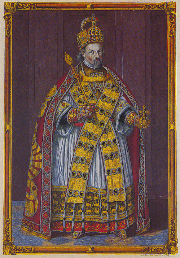 Dalmatica_2_Delsenbach_Kaiser_Sigismund
Von Johann Adam Delsenbach - Scanned from a postcard., Gemeinfrei, https://commons.wikimedia.org/w/ind
ex.php?curid=59935
Kaiser Sigismund im Ornat, Kupferstich von Johann Adam Delsenbach